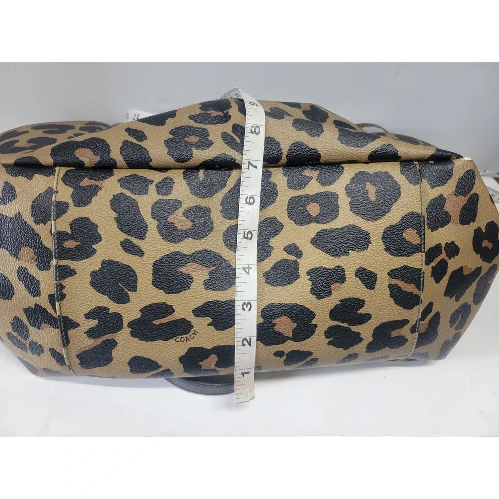 Coach Leopard Print Tote Bag Black Leather Straps purse‎